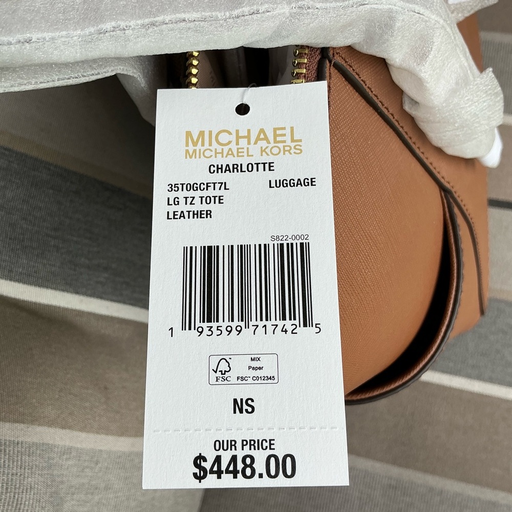 Michael Kors Charlotte Large Leather Top-Zip Tote Bag - Picture 8 of 16